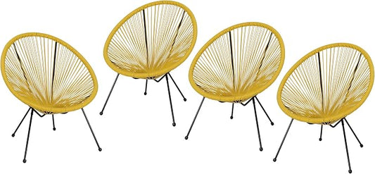 Christopher Knight Home Outdoor Hammock Weave Chair with Steel Frame (Set of 4) - Yellow and Black Finish