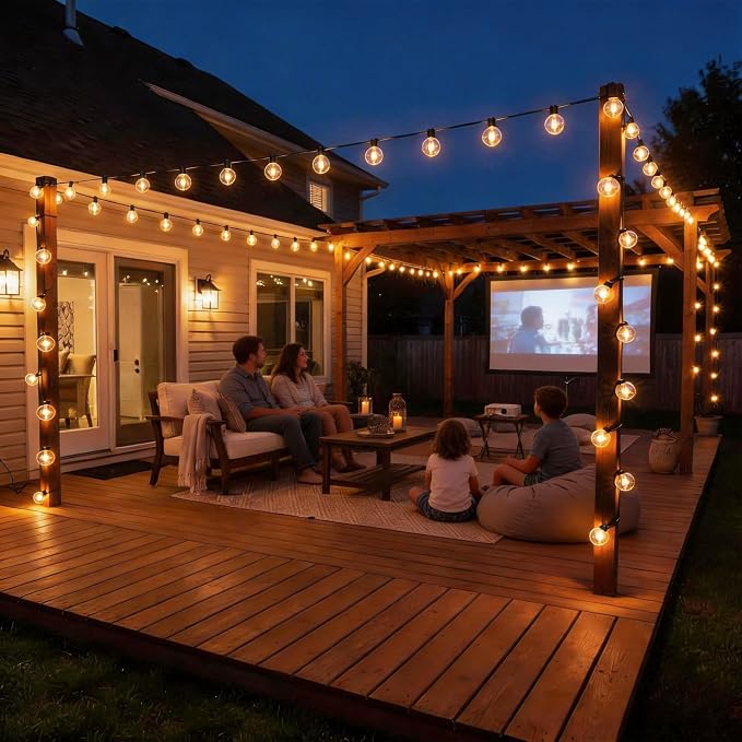 RTTY Outdoor String Lights LED Waterproof 100 FT, Patio Light for Outside | Commercial Grade Lighting, Shatterproof Connectable Hanging Lighting for Cafe, Bistro, Backyard, Balcony, Dimmable, 2700k