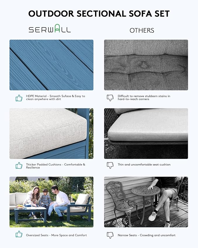 SERWALL HDPE Outdoor Patio Furniture Set | with Coffee Table & Side Table