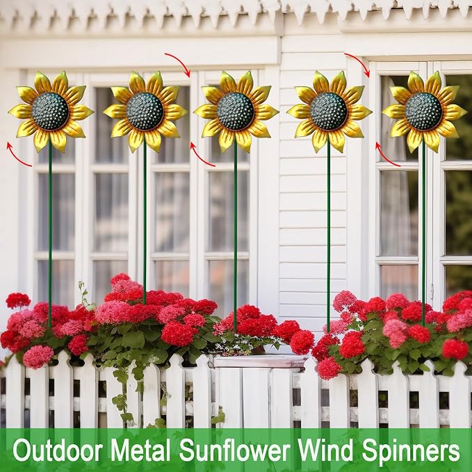 Metal Sunflower Wind Spinners,5 Pack Flower Outdoor Yard Garden Stakes | Metal Wind Spinner for Yard Stake,Patio,Lawn Outdoor Decorations