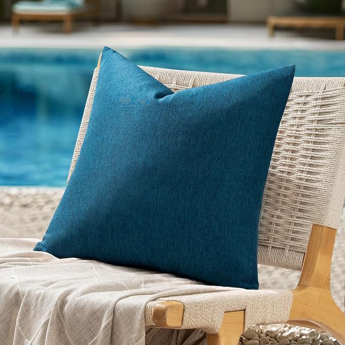ANRODUO Outdoor Waterproof Pillow Covers for Patio 20x20 Navy Blue 2 Pack | Outdoor Pillow Covers for Patio Furniture, Decorative Linen Cushion Sham, Outside Square Pillowcase for Garden Balcony Decor