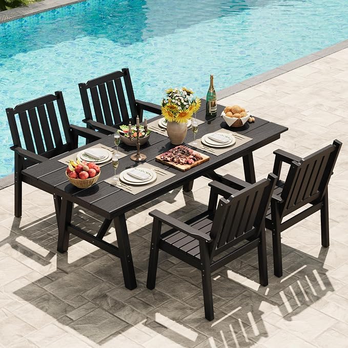 GAOMON Outdoor Patio Dining Chairs Set of 4, All-Weather HDPE Garden Dining Chairs with Armrests, Wide Seat and Sturdy Frame,Waterproof Design, for Garden, Backyard, Deck, Black