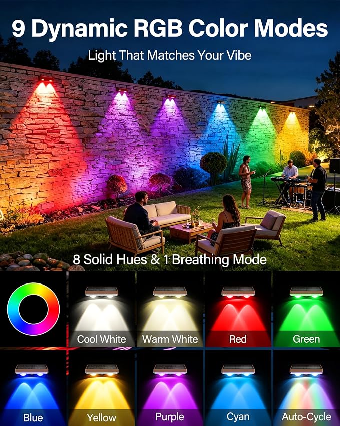 Solar Fence Lights Outdoor, 6 Pack Fence Lights Solar Powered