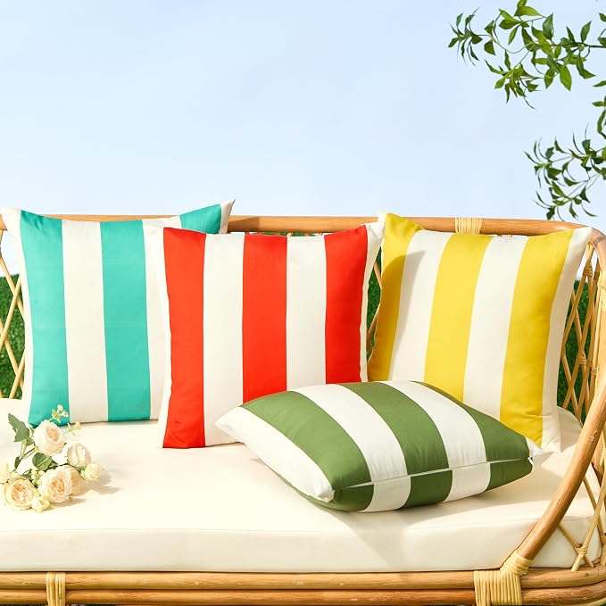 Allorry Outdoor Pillow Covers 18x18 Olive Green Striped Outdoor Decor 07B18 | Striped Pillow Covers|for Spring Summer Outdoor Waterproof Garden Patio Furniture Sofa Bed Home Decor