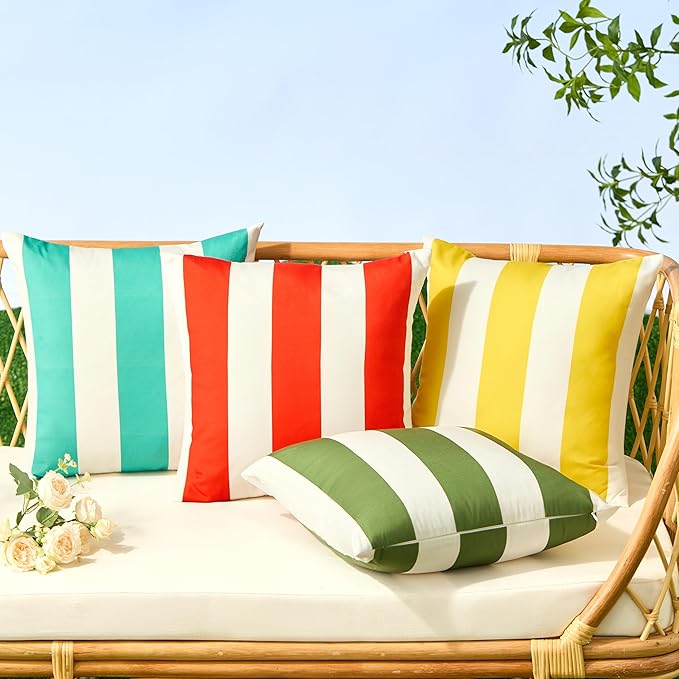 Allorry Outdoor Pillow Covers 20x20 Orange Red Striped Outdoor Decor 007G20 | Striped Pillow Covers|for Spring Summer Outdoor Waterproof Garden Patio Furniture Sofa Bed Home Decor