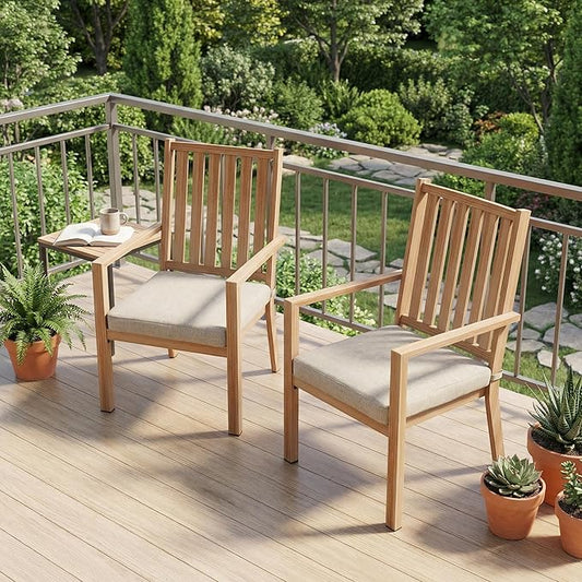 RoyalCraft Aluminum Outdoor Patio Chairs Set of 2, Outdoor Chairs with Waterproof Cushions, Outdoor Dining Chairs with Armrests, Metal Patio Furniture Set for Porch, Balcony, Deck, Backyard, Brown