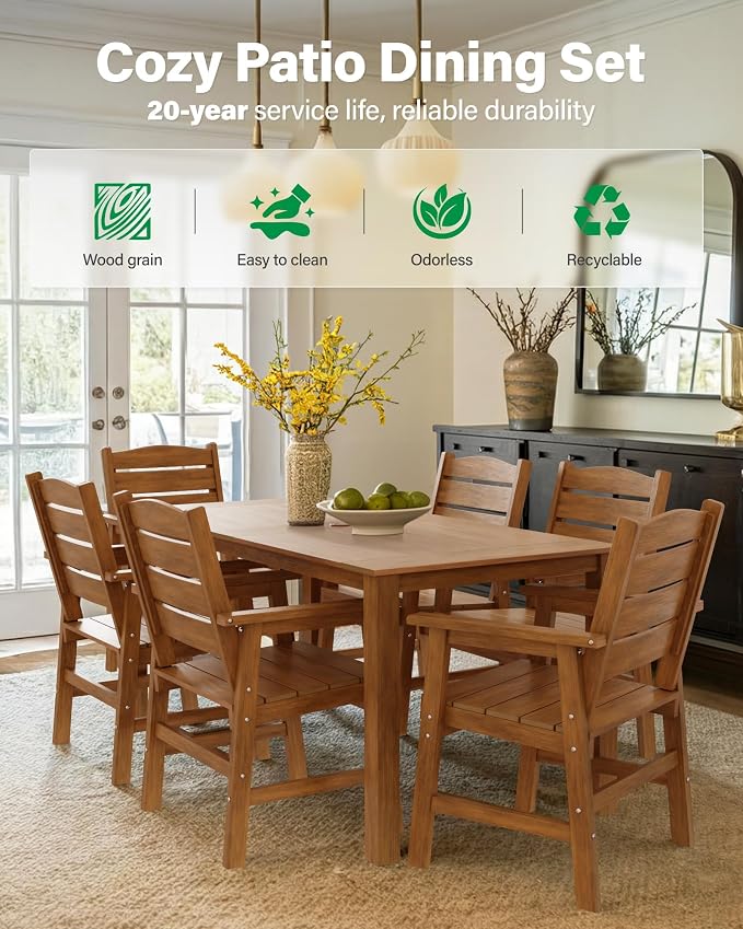 YEFU Patio Dining Sets 12-Piece: All-Weather Outdoor Table and Chairs with Umbrella Hole - Easy Assembly Patio Dining Set for 10 Modern HIPS Furniture with Aluminum Frame for Family with Deck Teak