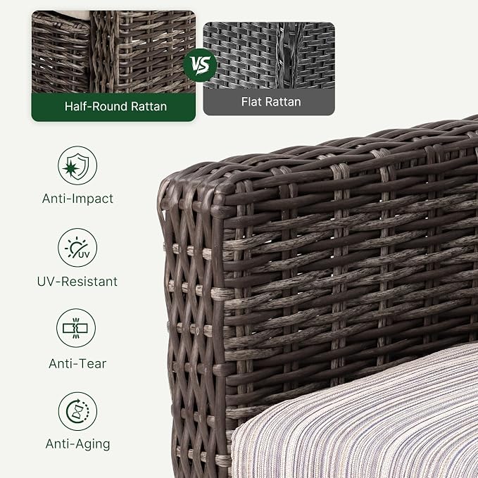 Wicker Patio Conversation Set, Outdoor Patio Furniture Set with Deep Seating, Wide Armrests & Thick Cushions, All-Weather Outdoor Furniture Set for Patio, Porch, Deck & Backyard