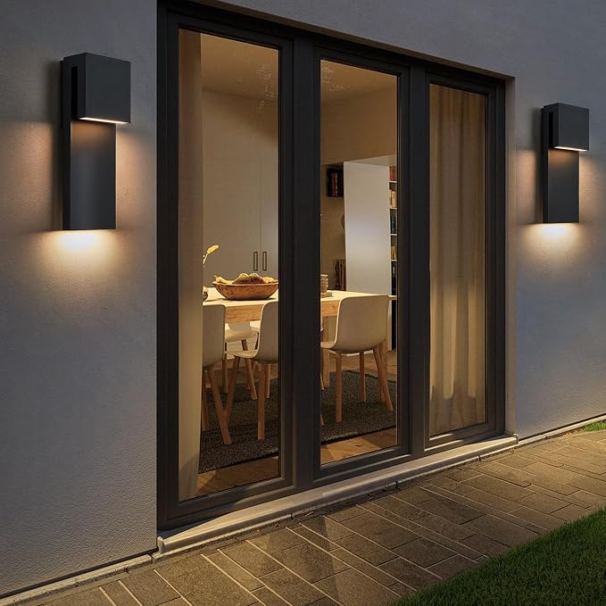 Tarentlight Dusk to Dawn Outdoor Lighting Fixture Wall Mount,Modern Integrated LED 2-Light 17W, Exterior Sensor Front Porch Light,Textured Black,Anti Rust Outside Wall Lights for House,Doorway,Garage