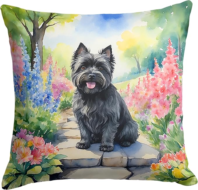 Caroline's Treasures Cairn Terrier Spring Path Throw Pillow Machine Washable, Indoor Outdoor Decorative Pillow for Couch, Bed or Patio, 14Hx14W