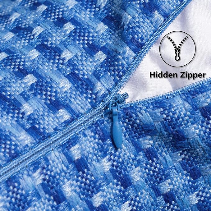 Kevin Textile Outdoor Waterproof 20"x20" Pillow Covers 2 Pack, Blue | Water Resistant Weaving Faux Linen Texture Throw Pillow Covers, Outside Decorative Pillowcases for Garden Patio Balcony Couch