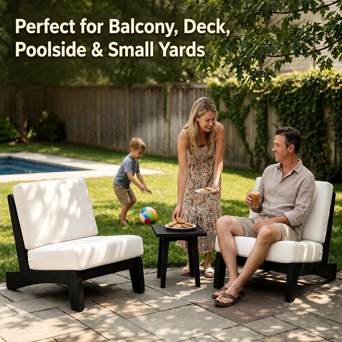 Pia Ricoo Patio Chairs Set of 2, Heavy Duty Wood Patio Furniture Set with Thick Cushions, Bistro Set All-Weather Outdoor Chairs for Balcony, Deck, Poolside, Porch - Gray/Dark