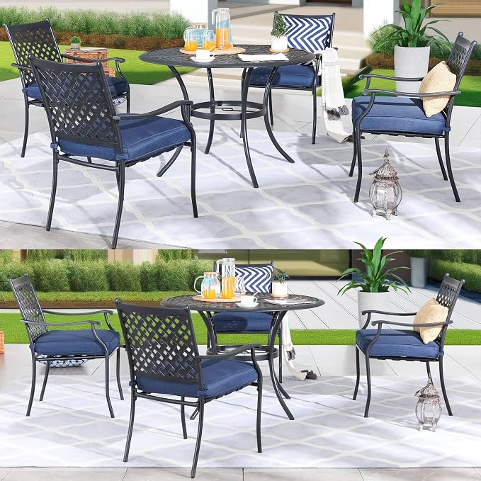 5-Piece Patio Dining Set Heavy Duty Outdoor Dining Furniture Set,Indoor Outdoor Dining Sets with Round Tabletop,4 Stackable Chairs