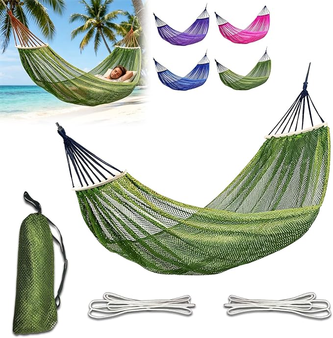Hammock Without Stand, Green | Camping Hammocks for Outside, Travel Portable Lightweight, With Tree Straps & Storage Bag