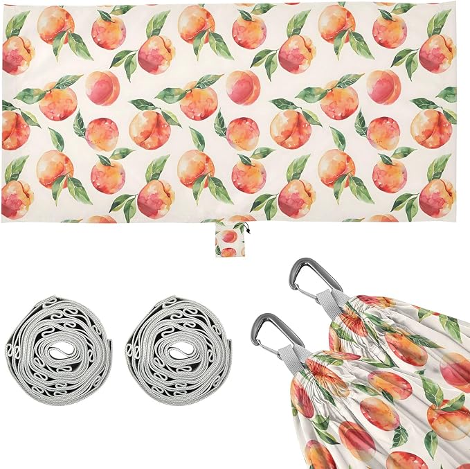 Camping Hammock Outdoor Hammocks for Outside Peach Watercolor Style Beach Trees Portable Lightweight with Pockets Tree Straps Indoor Small