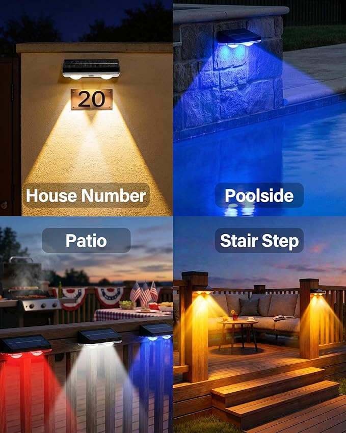 Solar Fence Lights Outdoor, 6 Pack Ultra-Bright 85LM Fence Lights Solar Powered, 9 RGB Color Modes, IP65 Waterproof, 12H Dusk to Dawn Glow for Pool/Deck/Patio/Wall/Backyard - Black