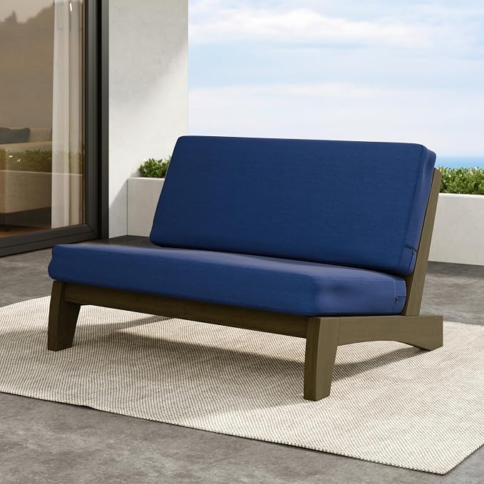 Outdoor Furniture Patio Couch, Weather Resistant Patio Loveseat Sofa Couch with Removable Cushion, Teak Wood Frame for Porch & Backyard Seating - Navy