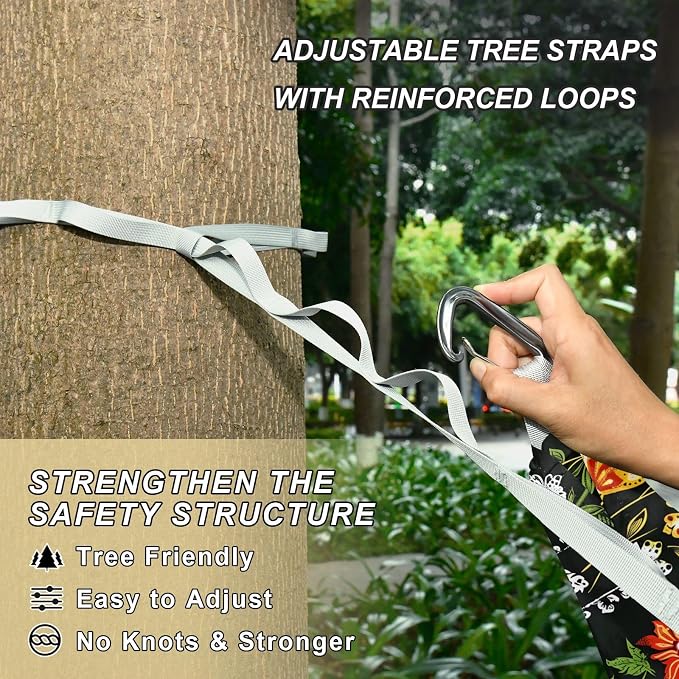 Camping Hammock Outdoor Hammocks for Outside Black Floral Beach Trees Portable Lightweight with Pockets Tree Straps Indoor