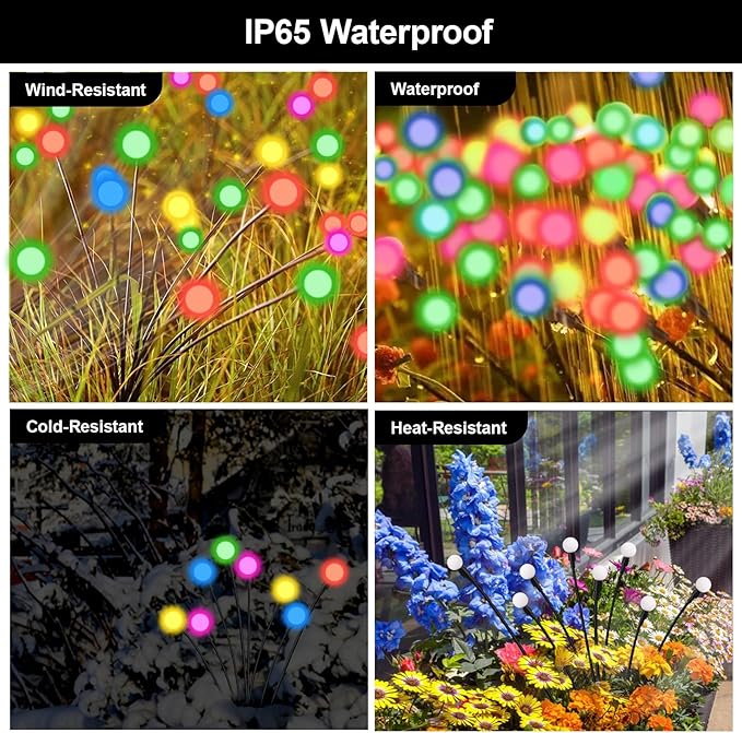 Swaying Solar Lights for Outside, 8 Mode RGB Color Changing Firefly Outdoor Waterproof, Swaying Solar Garden Lights Stakes for Christmas Holiday Yard Patio Garden Decor 6 Pack(Multicolor)