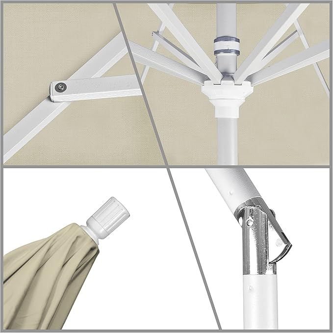 California Umbrella 11Ft Premium Sunbrella Patio Umbrella, Hand-Crank, Tilt-Collar, White Frame, Beige Fabric