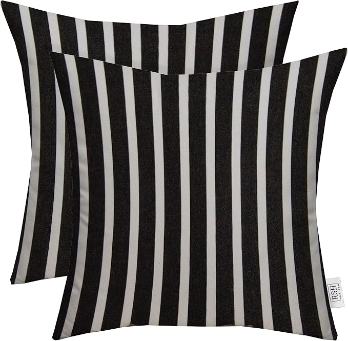 RSH DECOR: Sunbrella Square Throw Pillows Set of 2 | 24" x 24" | Water and Fade-Resistant Performance Fabric | Outdoor Pillow Covers with Down-Alternative Inserts | Shore Classic Black