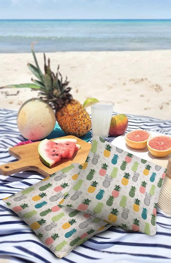 Outdoor Waterproof Pillow Covers for Patio Summer Pineapple Decorative Throw Pillow Cover Watercolor Pineapple Fruit Pillowcases Set of 2 Cushion Case for Sofa Couch Chair Home Decor 16 x 16 Inches