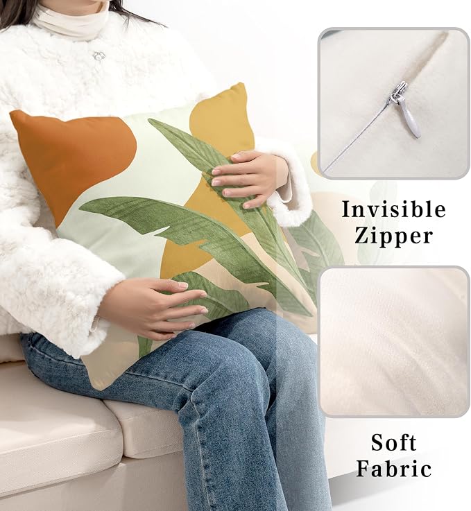 Abstract Boho Pillow Covers 18X18 Tropical Leaves Throw Pillow Covers Set of 2 Modern Palm Tree Decorative Pillow Case for Living Room Couch Patio Home Decor