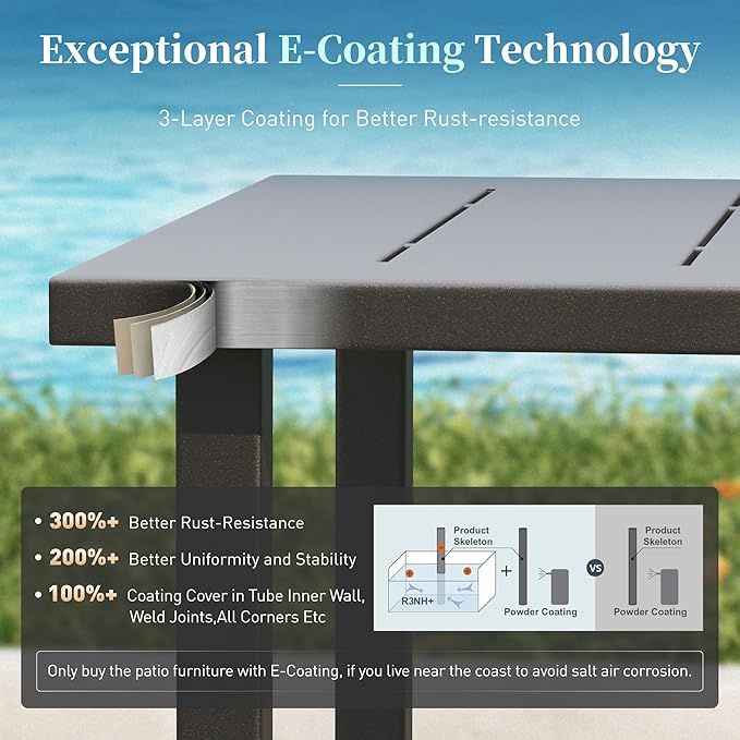 Patio Dining Set 5 Piece, 4 x Woven Rattan Chairs with Waterproof Cushion, 34.2" Square Metal Dining Table with Umbrella Hole, Outdoor Table and Chairs Set for Backyard Lawn and Deck, Beige