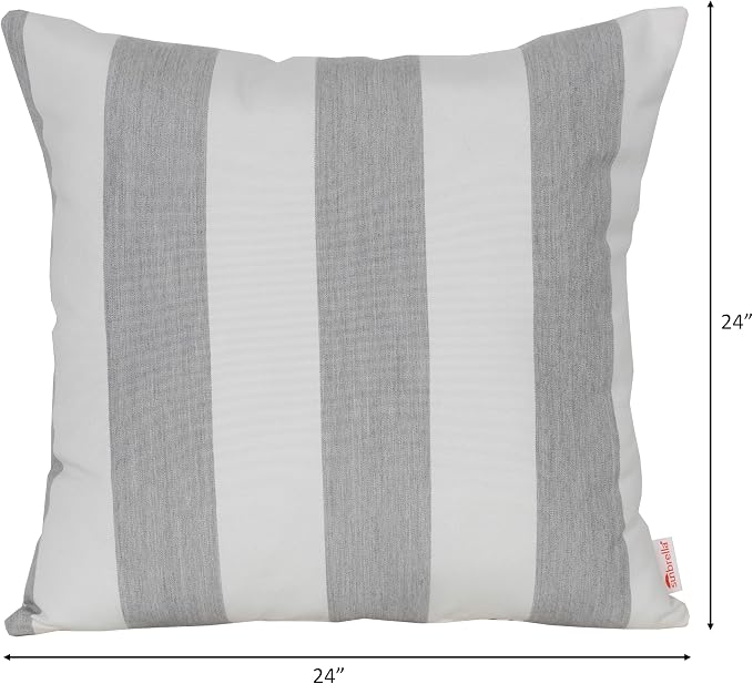 Outdoor/Indoor Sunbrella Throw Pillow Cover Only Square Set of 2 Pieces 24 inch x 24 inch Cabana Granite/Gray Stripe - Insert Not Included