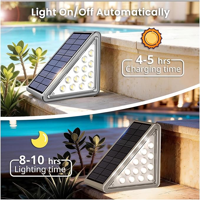 Grey Solar Step Light Outdoor Stair Lights, Deck Lights Outdoor Powered IP65 Waterproof, 6500K Cool White Solar Outdoor Step Light, Decor for Stair, Deck, Step,Porch and Outside Patio, 24 Pack
