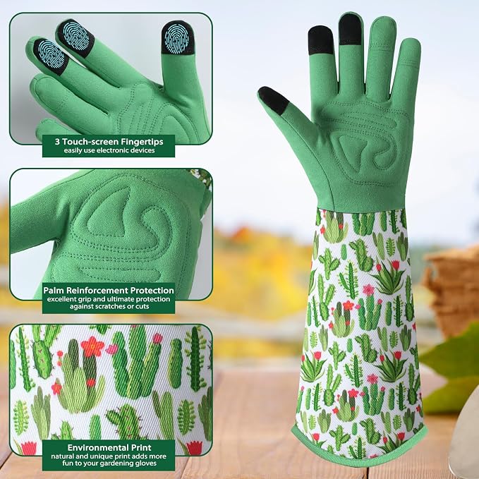 Trifabricy Gardening Gloves for Women, Leather Long Garden Gloves with Grip, Thorn-Proof Puncture-Resistant Work Gloves