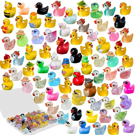 U-Zimikee 80 Pcs Multicolor Mini Resin Ducks with Storage Box, Tiny Ducks to Hide, Little Ducks Figurines Miniature Ducks Figures Bulk for Mini Garden, Dollhouse Decoration Micro Landscape Ornament