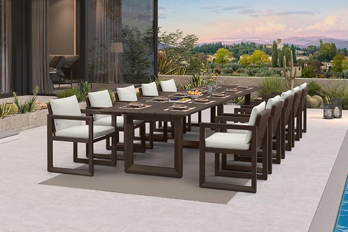 PURPLE LEAF 11-piece Outdoor Dining Set Aluminum Oversize Patio Furniture Table and Chairs Set with All Weather Thick Cushion Rectangular Patio Dining Sets for Large Backyard Garden Poolside, Bronze