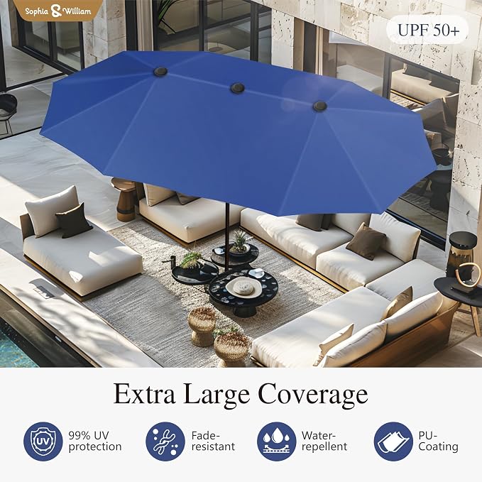 Sophia & William Patio Set with Umbrella 8 Piece Outdoor Dining Set for 6 with 13ft Double-Sided Patio Navy Umbrella, 6 x Swivel Patio Chairs, 1 Rectangular Dining Table for Lawn Garden