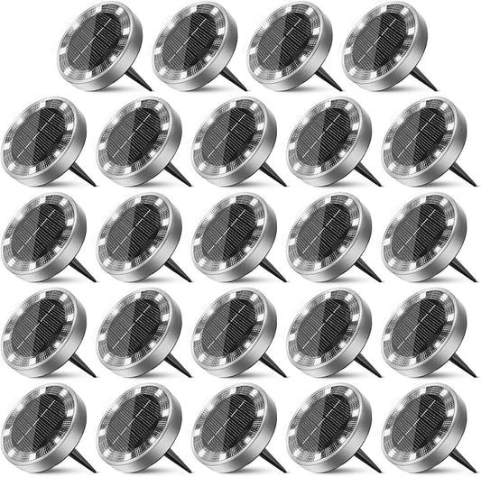 Solar Ground Lights Outdoor, 24 Pack Flat Solar Powered Disc Lights, IP68 Waterproof, Anti-Rust, Landscape Lighting for Pathway Garden Yard Lawn Walkway Landscape Driveway, Cool White