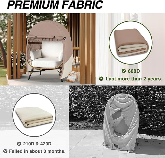 Porch Shield Patio Egg Chair Cover - 600D Waterproof and UV Resistant Wicker Outdoor Basket Chair Cover 42W x 36D x 56H inches