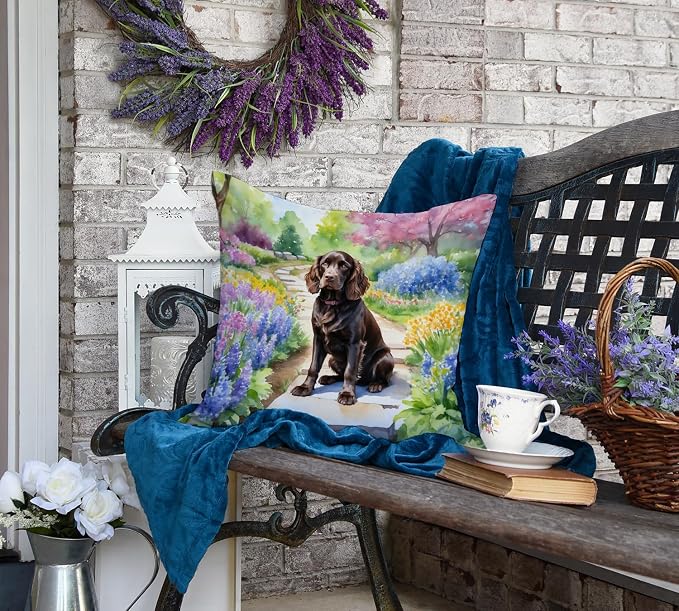 Caroline's Treasures Boykin Spaniel Spring Path Throw Pillow Machine Washable, Indoor Outdoor Decorative Pillow for Couch, Bed or Patio, 18Hx18W