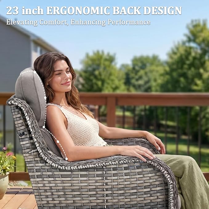 Luxury Swivel Rocker Chair Sofa Set with 6" Thick Cushions,12-Piece Wicker Patio Furniture Set with Ottoman,Outdoor Comfortable High Back Chair Patio Furniture Set - Gery | Gery