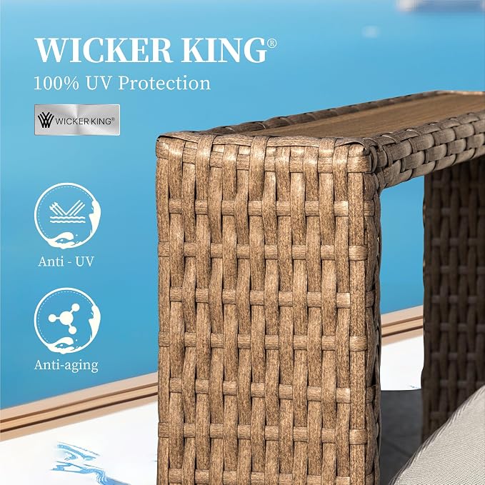 SUNSHINE VALLEY Patio Furniture Set with Firepit, Outdoor Conversation Sets with 10" Thick Cushions, 4 Pieces Yellow Rattan Wicker Sofa for Lawn Garden Deck