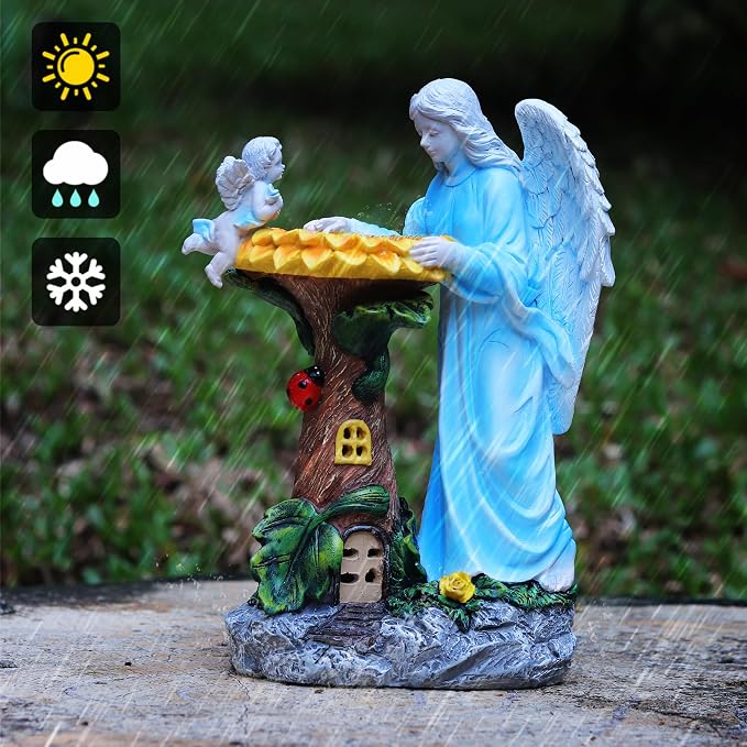 Voveexy Solar Garden Statue, Angel Outdoor Decor with Color Changing Light Garden Figurine Sunflower Outdoor Statue Waterproof Sculpture Lawn Ornament for Patio Backyard Christmas Birthday Present