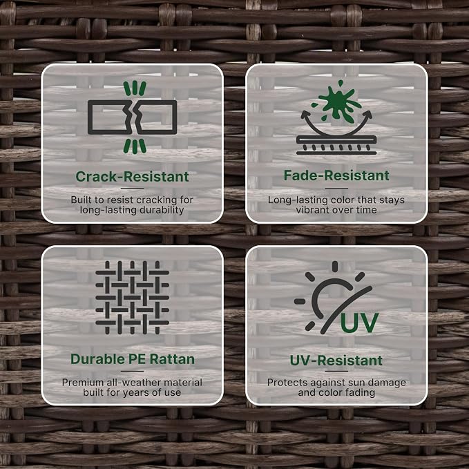 Wicker Patio Conversation Set, Outdoor Patio Chair Set with Deep Seating, Wide Armrests & Thick Cushions, All-Weather Outdoor Furniture Set for Patio, Porch, Deck & Backyard