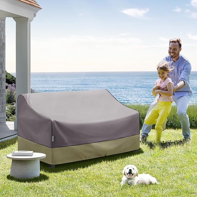 KylinLucky Large Waterproof Patio Sofa Cover 88 x 40 x 33 inches 600D, Heavy Duty 3-Seater Outdoor Couch Cover with Air Vent & Straps, Grey