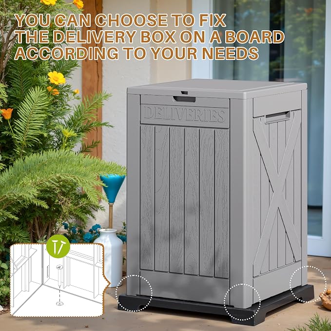 Devoko 48 Gallon Package Delivery Box Outdoor Secure Lockable, Waterproof Deck Box PP Material Storage Container for Porch, Deck (Gray, 48 Gallon)