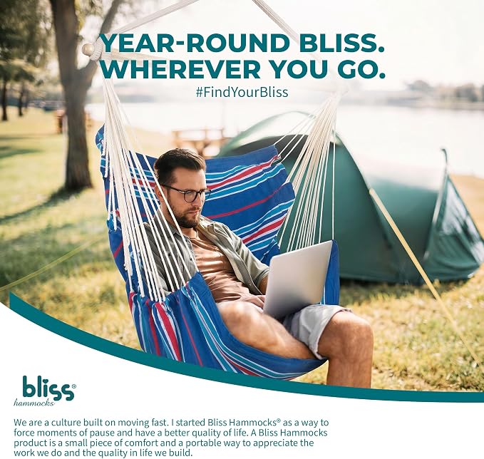 Bliss Hammocks WM-412F_2 Polyester Multi Color Hammock Chair with Collapsible Push-Pin Spreader Bar, Patriotic Stripe