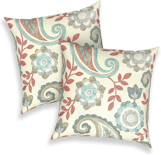 Outdoor 16x16 Inch Throw Pillow Covers Set of 2, Covers ONLY, All Weather Square Pillow Cases, Patio Cushion Pillow of Home Furniture Use, Paisley Vintage