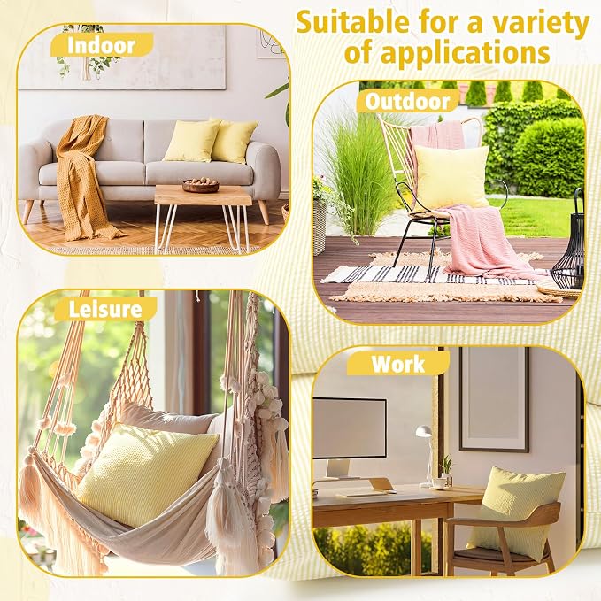 Huhumy Yellow Throw Pillow Cover 18" x 18" for Home Decoration Striped Modern Style Decorative Cushion Covers No Inserts Seersucker Pillow Cover for Living Room, Chair, Bed, Couch, Set of 4