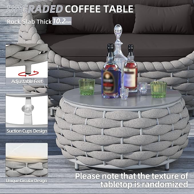 TWT Aluminum Outdoor Patio Furniture Set, 4 Textilene Armchairs Modern Outdoor Conversation Set Outdoor Single Sofa with Upgrade Cushion and Coffee Table for Balcony,Light Grey