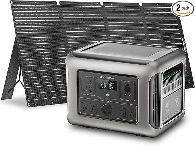 ALLPOWERS R2500 V2 Solar Generator Kit with 200W Panel: 1920Wh LiFePO4, 2500W AC Output, 2x100W USB-C PD Fast Charging, 80% Charge in 1 Hour, for Home Backup Camping RV Off-Grid