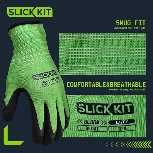 6 Pairs Gardening Gloves for Women & Men, Spring Green & White | Breathable Rubber Coated, Water & Soil Resistant Protective Gloves for Yard Garden, Outdoor Indoor, Medium