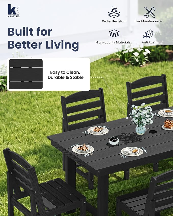 KINGYES Patio Armless Dinning Chairs Set of 2, HDPE All-Weather Outdoor Patio Chairs for Garden Backyard, Black
